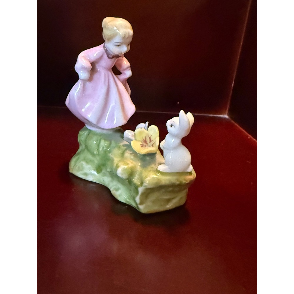Vintage Porcelain Girl with Rabbit Hand Painted Ceramic Cottagecore Granny Style - Picture 2 of 16